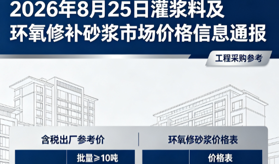 下谷坪土家族乡2026年8月25日灌浆料及环氧修补砂浆市场价格信息通报